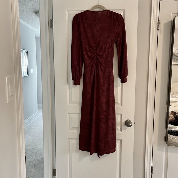 Zara Deep Burgundy Jacquard Midi Dress – Size S - Picture 3 of 6